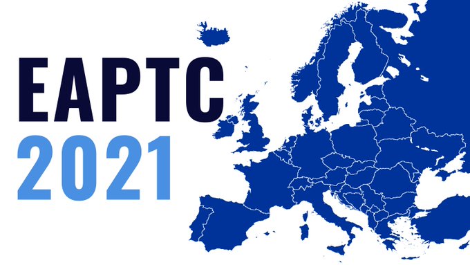 La scritta EAPTC 2021 accanto alla mappa dell'Europa in blu.
